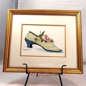 Peggy Abrams Watercolor Prints Set of Victorian Shoes 2 Signed and Framed